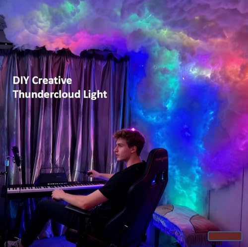 Image of Creative 3D Thundercloud LED Light,DIY Cloud Atmosphere Light Colorful Changing Sync with Music,Decoration for Gaming Room Ceiling Bedroom Bar Club,Recommended Layout 20 to 22 Square Feet