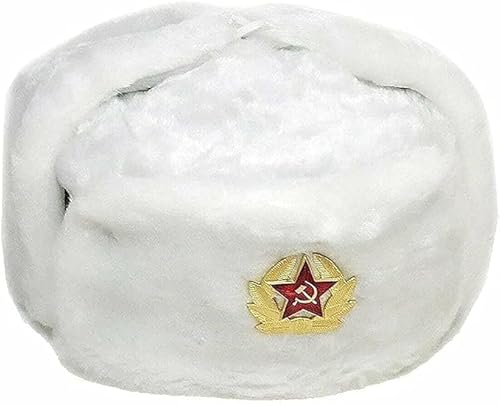 Chapéu russo para homem, gorro de inverno quente com insígnia soviética, unissexo, de pele sintética, estilo soviético, unissexo, Branco, Tamanho único