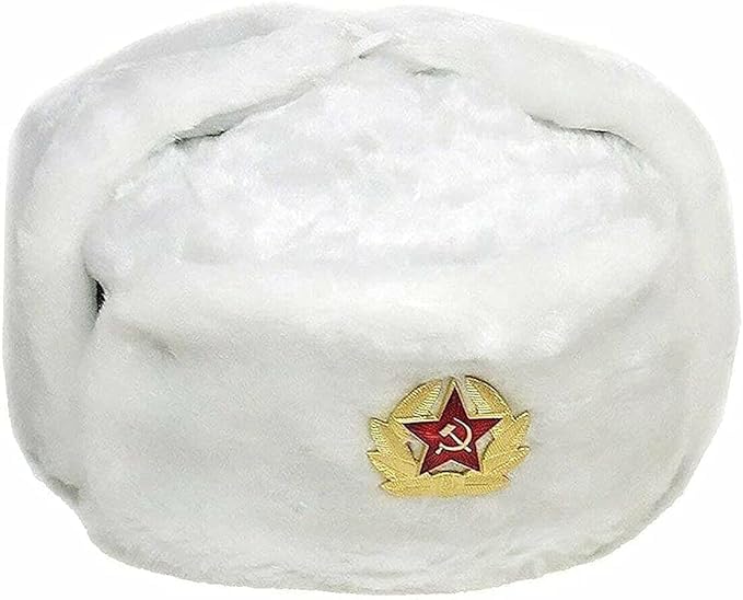 Sombrero vintage de piel del ejército soviético para hombre, sombrero de invierno cálido con insignia soviética, unisex, de piel sintética, estilo soviético, sombrero de invierno unisex, blanco, Talla