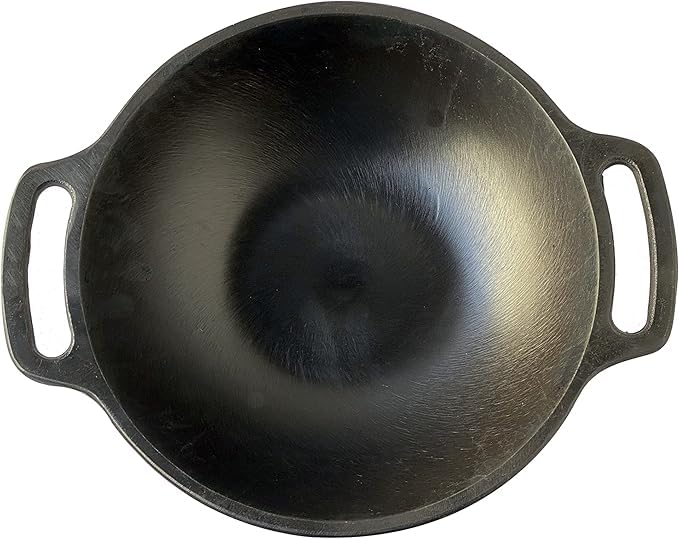 Woksmith Pre-Seasoned Cast Iron Looped 9 Inch Kadai with Sturdy Cast Iron 2 Side Handles