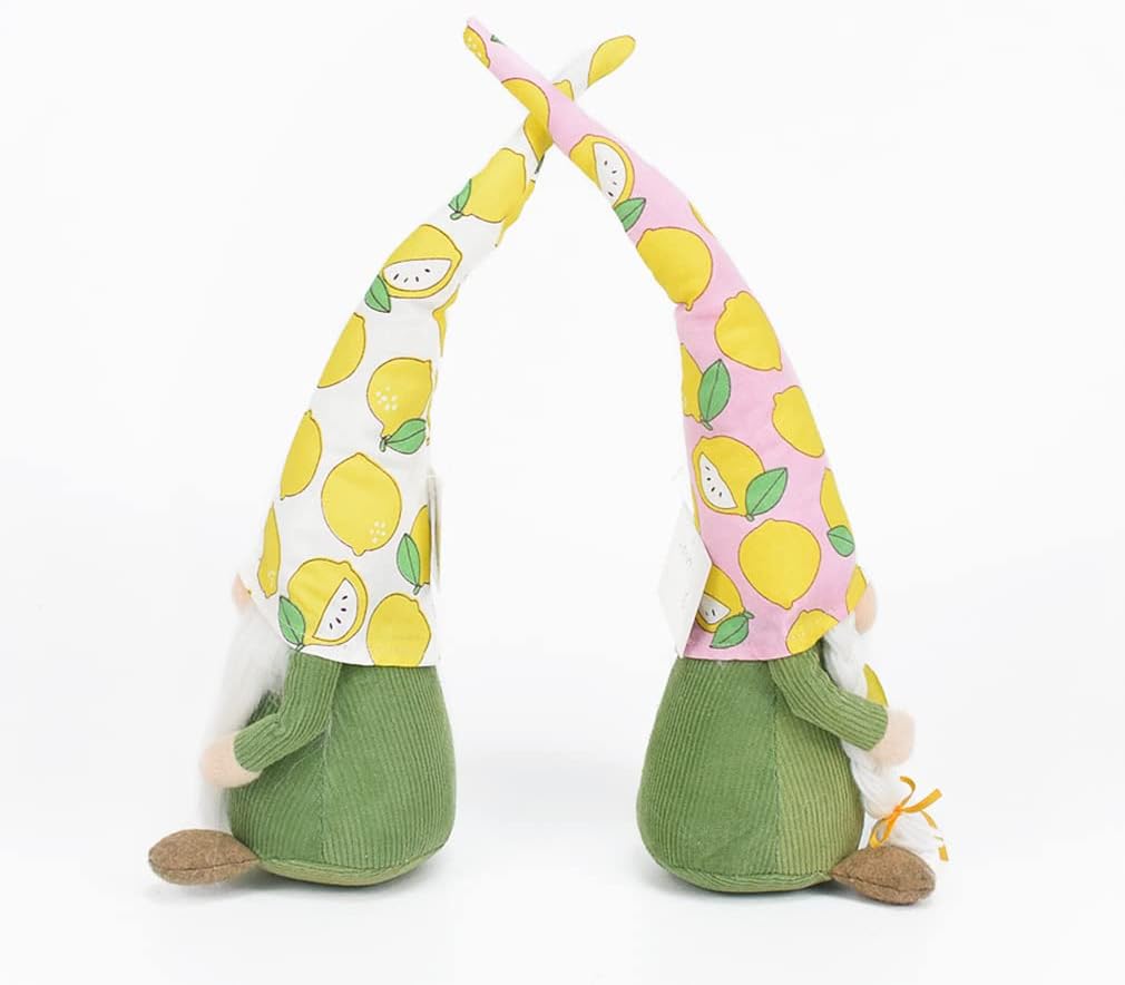 Exquisite Summer Gnomes Home Decoration Set of 2 Novelty Gnome Gifts - 15.5" Stuffed Gnome Plush Holding 3D Lemon Slices, Rustic Farmhouse Kitchen Tiered Tray Wedding Party Decor