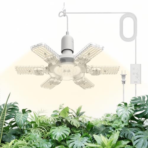 SANSI Hanging Grow Lights for Indoor Plants, 60W High PPFD Full Spectrum with Timer, 180° Adjustable Wings LED Pendant Plant Lights for Indoor Growing, 16.4FT Power Cord, for Tall Large Plan