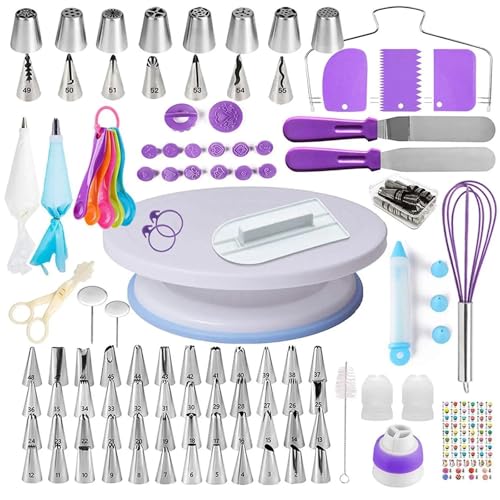 ZFIHAV Kit De DecoracióN De Tartas Juego de 137 Piezas Bases giratorias for Pasteles Decoradas con Utensilios for Hornear y Accesorios for Decorar para Tartas