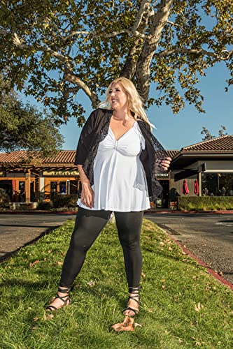 Funfash Plus Size Womens Black Lace Top 3/4 Sleeve Cardigan For Women's Fall Fashion Outfits, Office Outfits For Women Plus Size Fashion 2X #TOP7