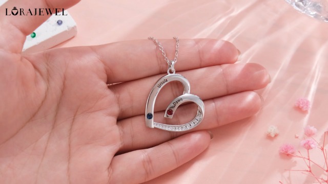 Collana Cuore Personalizzata - Ciondolo Donna Con 2 Nomi E 2 Pietre Di Nascita Regalo Di Natale Per Mamma Moglie Jessemade