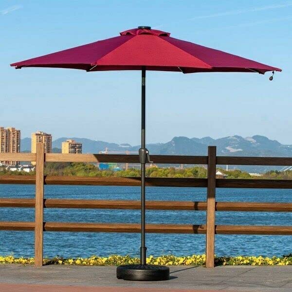 Garden Parasol 2.7M Parasol Parasol Outdoor Solar Parasol z 24 -LED światłami, przechylnymi i korbą na patio parasol ogrodowy Parasol Sun Shade