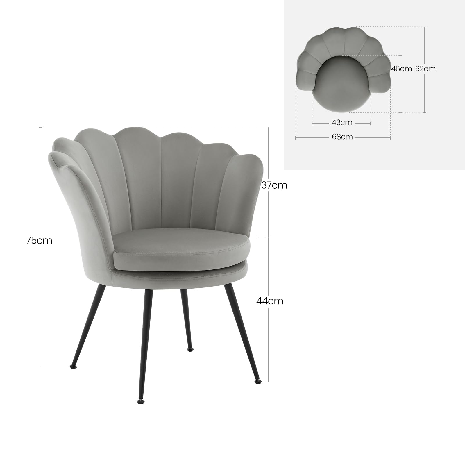 WOLTU Sillon Relax, Butacas de Salón, Patas de Metal Chapa, Gris | Sillón Lounge con Terciopelo, Cojín grueso, Pies ajustables, Dormitorio, Tocador y Recepción, Carga 150 kg