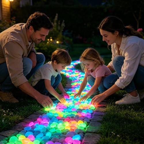 Piedras luminosas de jardín para decorar senderos y patios de noche 2