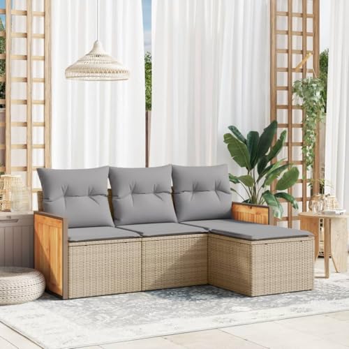 Genérico Juego de sofás jardín con Cojines 4 pzas ratán sintético Beige,Mobiliario,Muebles de jardín,Conjuntos de jardín-3259987
