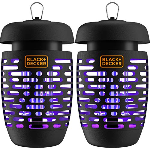 BLACK+DECKER Bug Zapper Electric Lantern with Insect Tray, Cleaning Brush, Light Bulb & Waterproof Design for Indoor & Outdoor Flies, Gnats & Mosquitoes Up to 625 Square Feet- 2 Pack