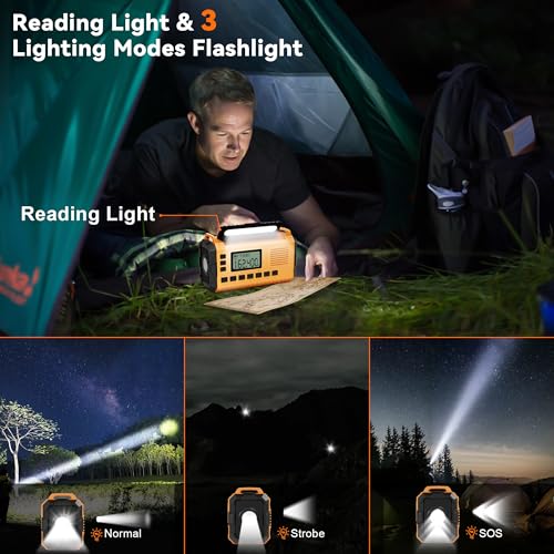 Emergency Weather Radio - AM/FM/NOAA Hand Crank Radio with 15W Fast Charge, 40000mAh Portable Solar Power Bank, Multi-Function Flashlight & SOS Alarm for Outdoor Indoor Emergencies (Orange) - Image 6