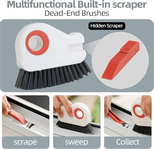 Image of Slyford 2 in 1 Groove Multifunction Cleaning Brush for Window & Sliding Door, Multifunction Grout Cleaner Tool for Window Sill, Channel, Kitchen Sink & Bathroom (Multi Colour)