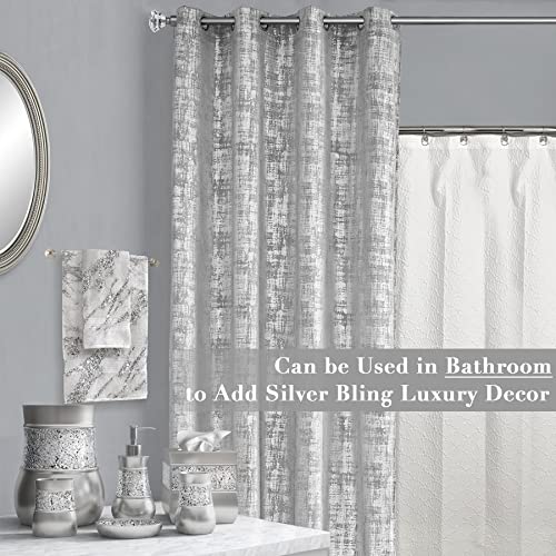 Silver Grey Curtains & Drapes For Living Room 84 Inch Length 2 Panels Set,Modern Elegant Art Deco Glam Sparkle Metallic Crushed Velvet 60-70 Blackout Darkening Glamour Window Curtains For Bedroom #TOP4