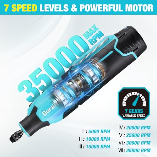 DURATECH Cordless Rotary Tool, 12V Rechargeable Rotary Tool with 118pcs Accessories, 7 Variable Speed 35000RPM, Power Rotary Multi Tool Kit for Sanding, Polishing, Carving, Drilling and DIY Crafts 5 DURATECH Cordless Rotary Tool, 12V Rechargeable Rotary Tool with 118pcs Accessories, 7 Variable Speed 35000RPM, Power Rotary Multi Tool Kit for Sanding, Polishing, Carving, Drilling and DIY Crafts - Image 5