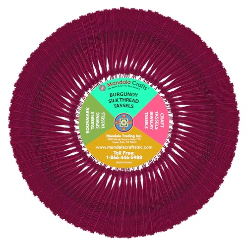 Image of Mandala Crafts Small Burgundy Bookmark Tassels - 100 Bulk Silky Mini Craft Tassels with Loops for Bookmarks, Jewelry Making, Graduation Decorations, and Keychains