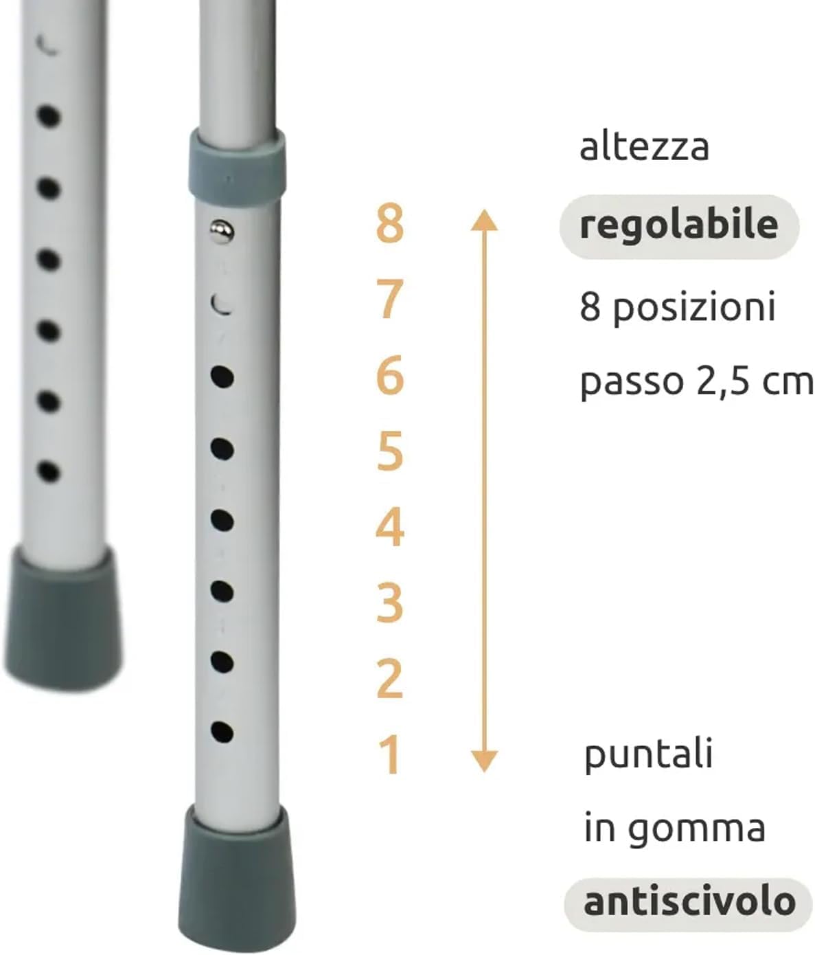 Salute Solare - Deambulatore pieghevole, regolabile in altezza con 2 ruote piroettanti e 2 puntali (Autofrenante)