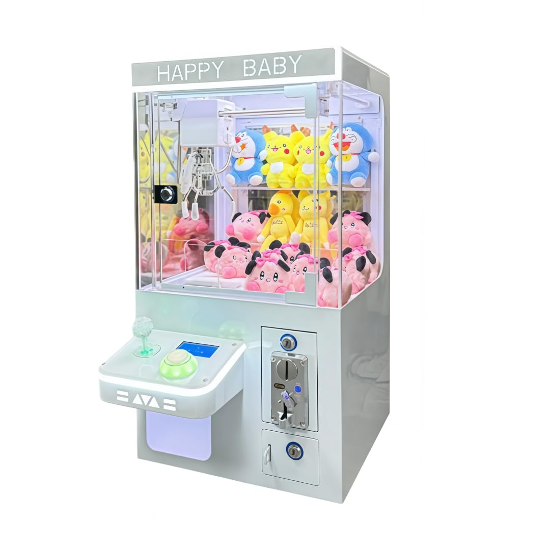 GrdMis 小型クレーンゲーム 三本爪クレーンアーム110v 業務用 自宅 本体 機 ゲームコイン100個プレゼント クレーンマシン マシン 省スペース コンパクト カプセルトイ【メニューに日本語も設定可能】 (ホワイト)