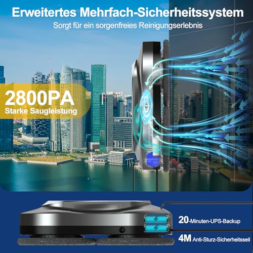 AOQUFUL Intelligent Window Cleaning Robot, Electric Window Cleaner with Dual Water Spray, Automatic Window Robot with Remote Control and App, for Indoor and Outdoor Windows and Glass, 12 Cloths, Gray