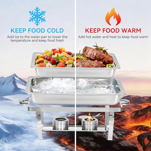 9Qt Chafing Dishes for Buffet 4Pack, 304 Stainless Steel Chafing Dish Buffet Set with Folding Frame, Food Warmers for Parties, Catering Supplies, Warming Trays for buffets Party, Multiple Food Pans