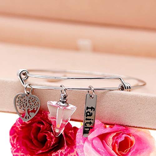 Image of Uloveido Mustard Seed Faith Tree Bangle Bracelet, Stainless Steel, with Glass Charm Bottle Case Y757