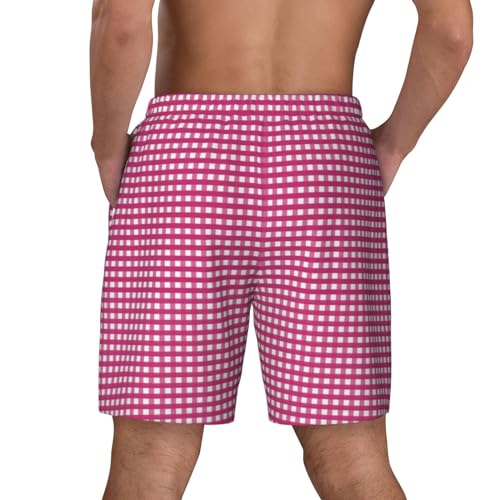 Pink Gingham Funny Men's Swim Trunks Board Shorts Quick Dry-4