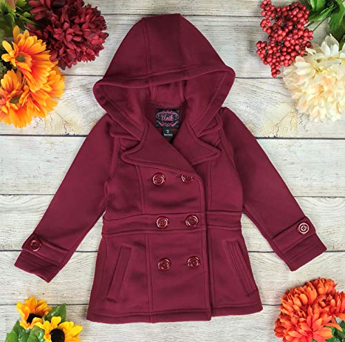 Girls' Fleece Coat with Hood Black Red Navy Fuchsia Grey2