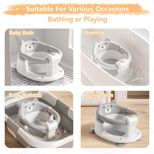 Image of Baby Bath Seat for Babies 6 Months & Up, Toddler Bath Seats for Babies Sitting Up, Non-Slip Infant Bath Tub Chair with 4 Suction Cups & Soft Cushion for Shower, Compact Toddler Bathtub Seat, Gray