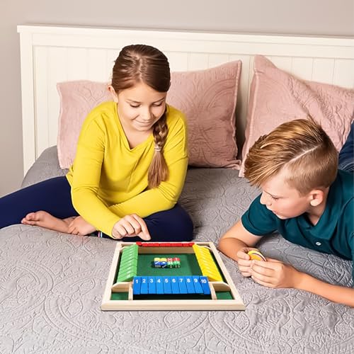 Image of Shut The Box Dice Game 1-4 Players 10 Numbers Wooden Dice Game Traditional Bar Table Mat Game Enhances Math and Decision-Making Skills for Kids and Adults