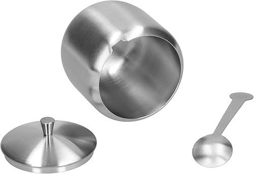 Miniatura 8 de Recipiente para azúcar, 12.5 fl oz, acero inoxidable 304, pulido pulido, tazón de sal y pimienta para especias con cuchara y tapa para el hogar y la