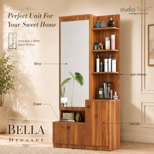 Image of Studio Kook Bella Dressing Table with Mirror and Storage, Amber Walnut
