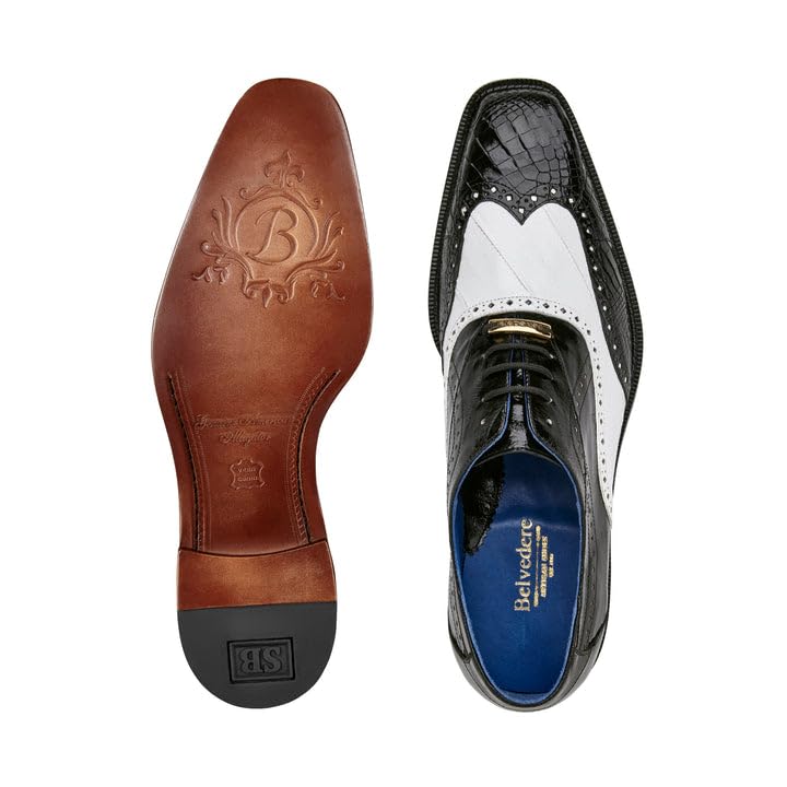 Varo Genuine EEL and Alligator Men Wing-tip Dress Shoe (Black/White, us_Footwear_Size_System, Adult, Men, Numeric, Medium, Numeric_11_Point_5)3