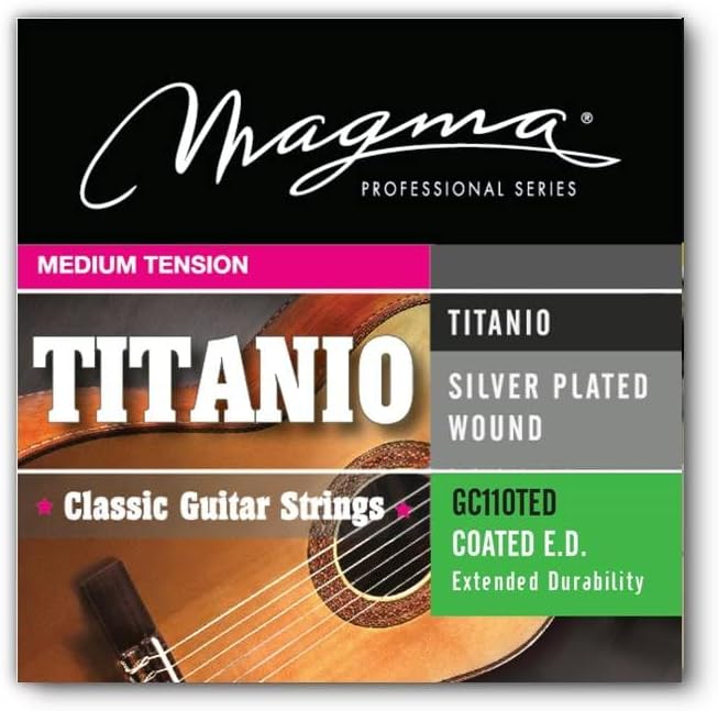 Magma Cuerdas de guitarra clásica de tensión media, agudos de nailon de cristal de titanio y bajos de cobre recubiertos de plata, juego de cuerdas