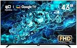 FPD 43 Inch Smart TV, Google TV with Google Cast, Dolby Audio 1080p Full HD Flat Screen LED Television, HDR 10, Voice Remote, Ultra Thin Stream Live TVs for Home Office