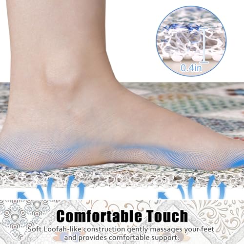 Image of Square Shower Mat Non Slip: 24x24 Inch Shower Floor Mat with Drain Hole in Middle, Super Soft and Comfortable PVC Loofah Massage Bath Mat for Shower, Anti Slip Shower Stall Mat, Quick Drying