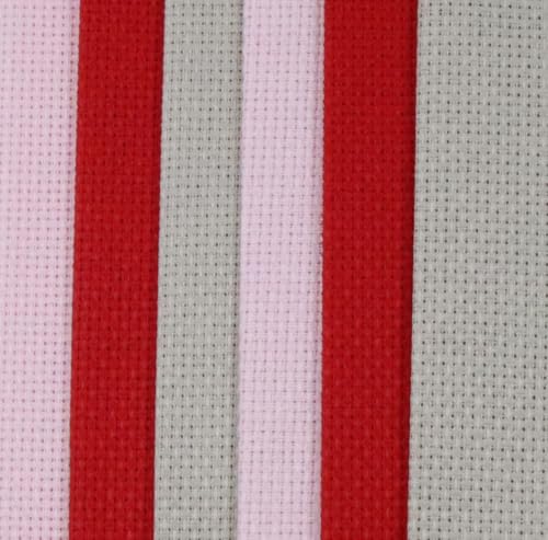 Image of KCS 4 /6 pc of 12 inch x 18 inch(30cmx45cm) 16 Count Cotton Aida Cloth Cross Stitch Fabric (6 pc,Pink+Red+Pearl Grey)