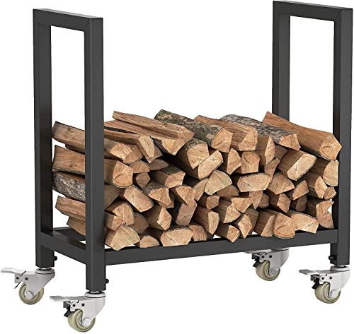 SXHYSL Leñero De Acero Resistente con Ruedas para Interiores, con Revestimiento De Metal Negro,
