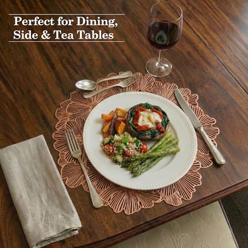 Image of Kuber Industries 4 Pcs Set Leather Side Table Mats | Washable Placemat /Dining Table Mat for Wedding and Family Functions | Flower Round Design - Copper