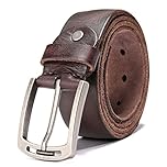 Hzhy Men's Leather Belt,100% Full Grain Leather with Anti-Scratch Pin Buckle,Great for Jeans & Casual Wear & Cowboy Wear & Work Clothes (125cm (38''- 42''), Type 1-2)