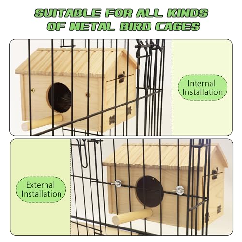 Image of HiCaptain Bird Nesting Box Wooden Cockatiel Breeding Nest for Cages, Large Parakeet Nest Box Lovebird House Budgie Breeding Box (Wood)