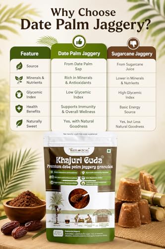 Image of Treelogical Khajuri Guda, Premium Date Palm Jaggery Granules (250 gm), khajur gud powder, Nolen Gud /patali gud /Bengal gud / karupatti gud /LoW GI, Additive-Free Sweetener, Rich in Iron and Calcium, 100% natural sweetener, healthy substitute for sugar