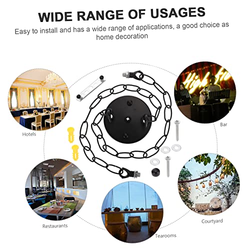Image of Housoutil 1set Ceiling Canopy Light Fixture Cover Plate and Chains Iron Pendant Mounting Bracket for Indoor Lighting in Hallway Bar Living Room Cafe