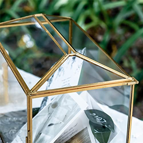 Ncyp Gold Glass Cards Box With Slot And Lock For Wedding Reception (10.2X5.9X7.9 Inches Handmade) Birthdays Party Card Holder, Home Geometric Decorative Box, Large Clear Terrarium (Glass Box Only) #TOP2