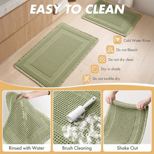 MIULEE Set of 2 Waffle Bathroom Rugs Sage Green Boho Bath Mat 17x24+18x30 by MIULEE - Used condition - Image 6