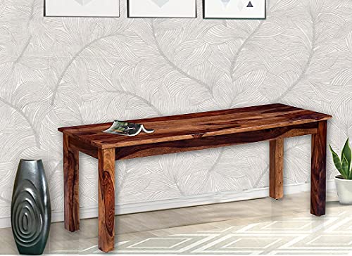 Solid Sheesham Wood Dining Bench for Living Room | Living Room Bench for Study Home Furniture 3 Seater Dining Bench | Wooden Bench | Finish Type : Teak Finish