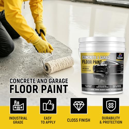 SENVEN Pintura para pisos de concreto y garaje Beige Blanco 1 galón, revestimiento para pisos de concreto interior/exterior con acabado semibrillante miniatura 2