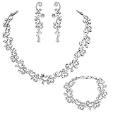 EVER FAITH Women's Austrian Crystal Wedding Flower Wave Necklace Earrings Bracelet Set Clear Silver-Tone