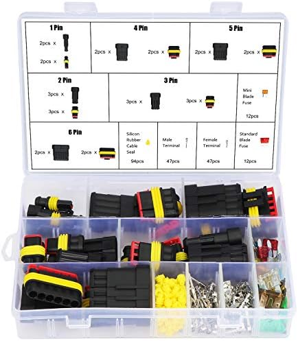HSEAMALL 240PCS Waterproof Car Electrical Connector,1/2/3/4/5/6 Pin Way Terminal Wire Connector Plug with Mini Automotive Blade Fuses for Motorcycle Scooter Auto Truck Marine
