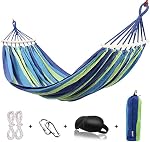550lbs Tissu de toile durable pour hamac de camping 9ft Hamac avec deux barres anti-rouleau et des paillettes d'arbre pour arrière-cour, Voyage,Porche,Plage,Emballage arrière