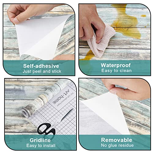Arthome Klebefolie Rustikales Holzoptik Selbstklebende Tapete,44cmx10m Blau Holz Papier,Dekoratives Vinyl für Möbel Küche Arbeitsplatte Schränke Möbel Tische Wand Vintage DIY Wandverkleidung