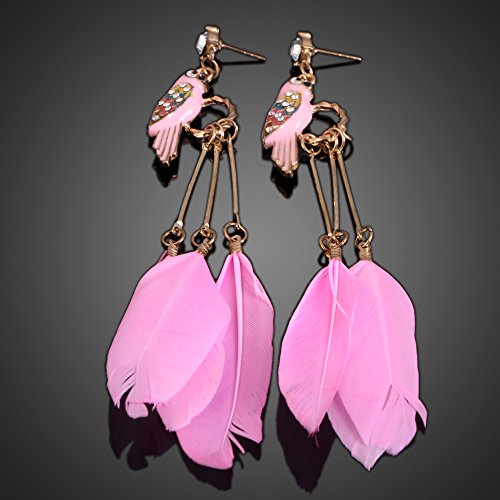 Vktech Pair of Korean Style Vogue Color Parrot Feather Dangle Earrings Ear Stud (Pink)